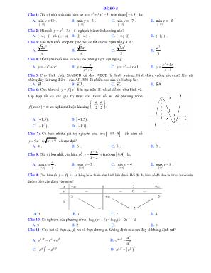 Đề thi học kỳ I môn Toán Lớp 12 - Đề số 5